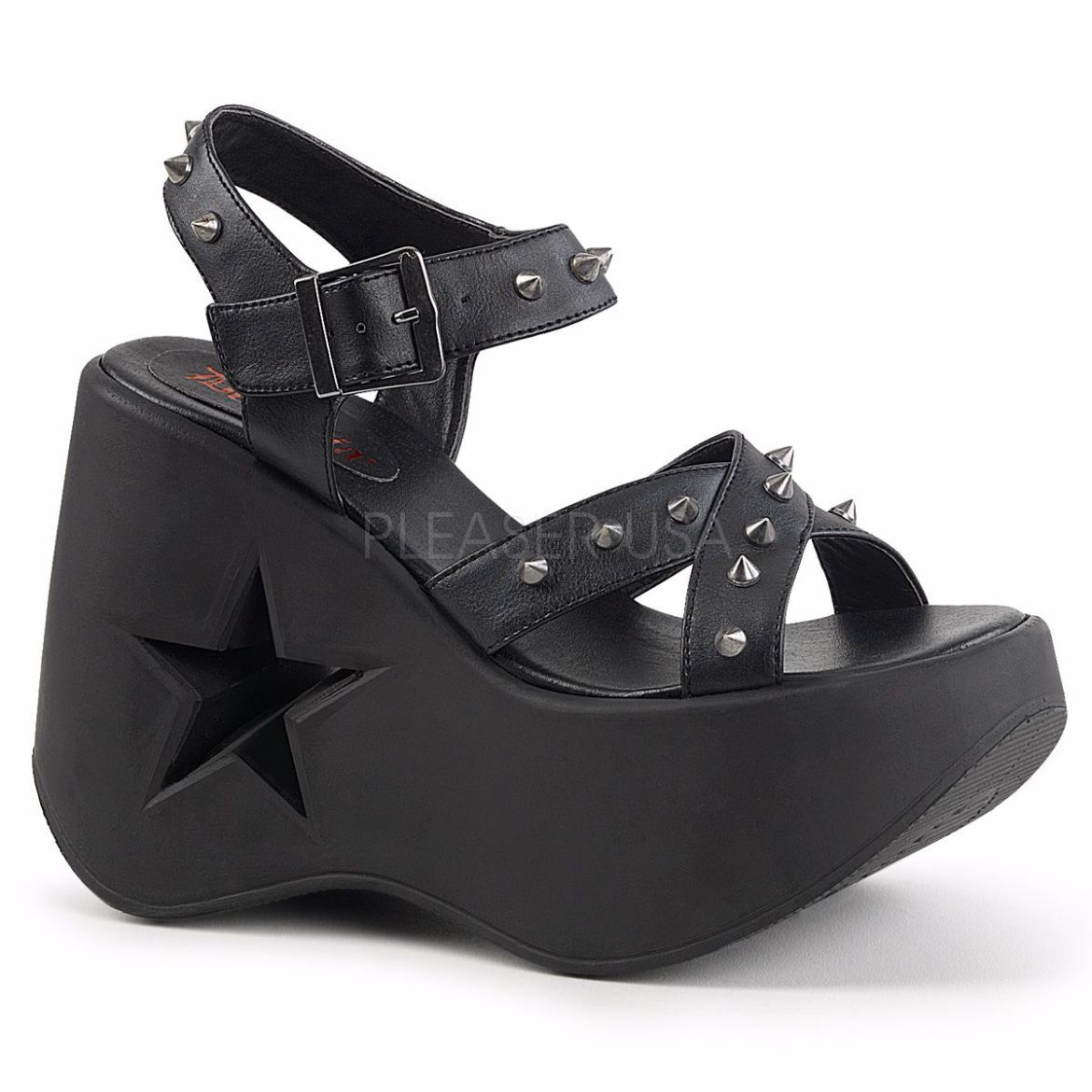 Product image of Demonia Dynamite-02 Black Vegan Leather, 5 inch Platform Sandal Shoes