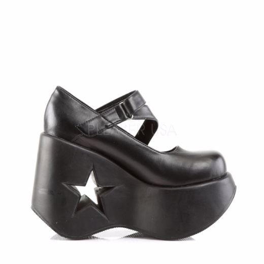 Product image of Demonia Dynamite-03 Black Vegan Leather, 5 1/4 inch (13.3 cm) Wedge Court Pump Shoes