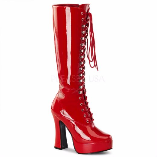 Product image of Pleaser Electra-2020 Red Patent, 5 inch (12.7 cm) Heel, 1 1/2 inch (3.8 cm) Platform Knee High Boot