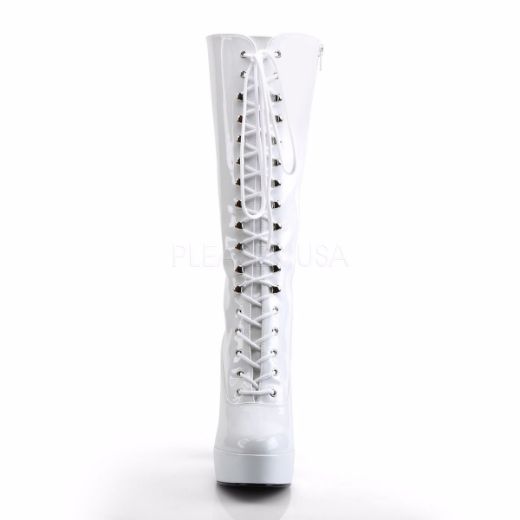 Product image of Pleaser Electra-2020 White Patent, 5 inch (12.7 cm) Heel, 1 1/2 inch (3.8 cm) Platform Knee High Boot