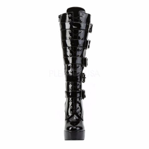 Product image of Pleaser Electra-2042 Black Patent, 5 inch (12.7 cm) Heel, 1 1/2 inch (3.8 cm) Platform Knee High Boot