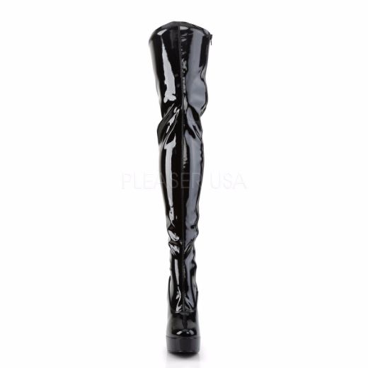 Product image of Pleaser Electra-3000Z Black Stretch Patent, 5 inch (12.7 cm) Heel, 1 1/2 inch (3.8 cm) Platform Thigh High Boot