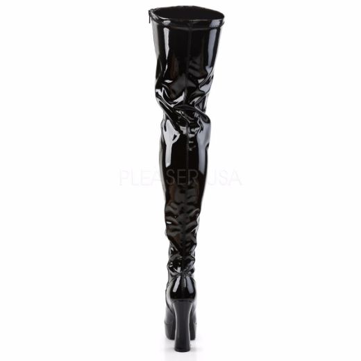 Product image of Pleaser Electra-3000Z Black Stretch Patent, 5 inch (12.7 cm) Heel, 1 1/2 inch (3.8 cm) Platform Thigh High Boot