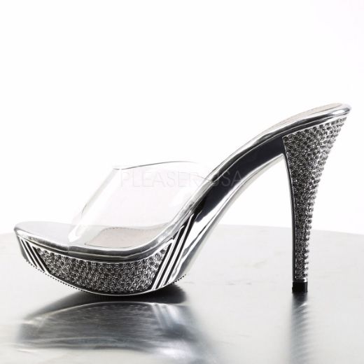 Product image of Fabulicious Elegant-401 Clear/Silver Chrome, 4 1/2 inch (11.4 cm) Heel, 1 inch (2.5 cm) Platform Slide Mule Shoes