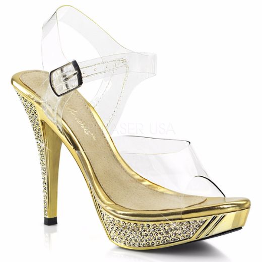 Product image of Fabulicious Elegant-408 Clear/Gold Chrome, 4 1/2 inch (11.4 cm) Heel, 1 inch (2.5 cm) Platform Sandal Shoes