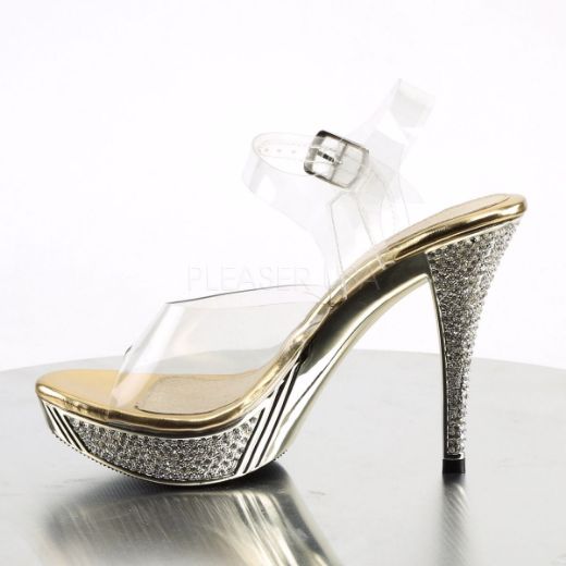 Product image of Fabulicious Elegant-408 Clear/Gold Chrome, 4 1/2 inch (11.4 cm) Heel, 1 inch (2.5 cm) Platform Sandal Shoes