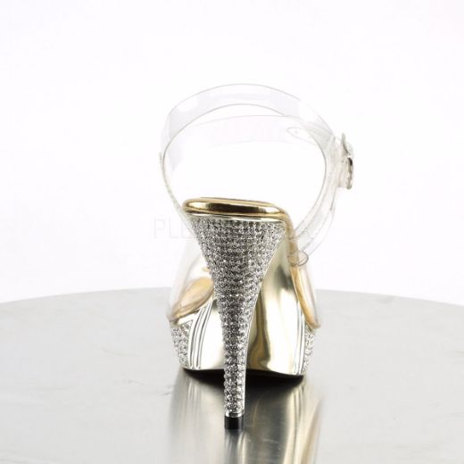 Product image of Fabulicious Elegant-408 Clear/Gold Chrome, 4 1/2 inch (11.4 cm) Heel, 1 inch (2.5 cm) Platform Sandal Shoes