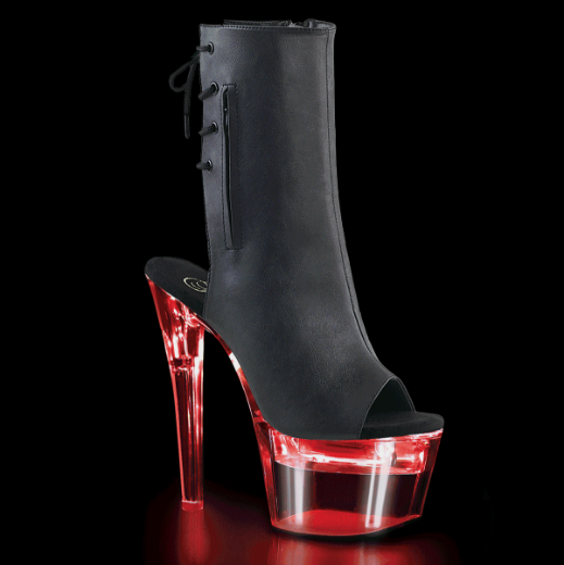 Product image of Pleaser Flashdance-1018-7 Black Faux Leather/Clear, 7 inch (17.8 cm) Heel, 2 3/4 inch (7 cm) Platform Ankle Boot