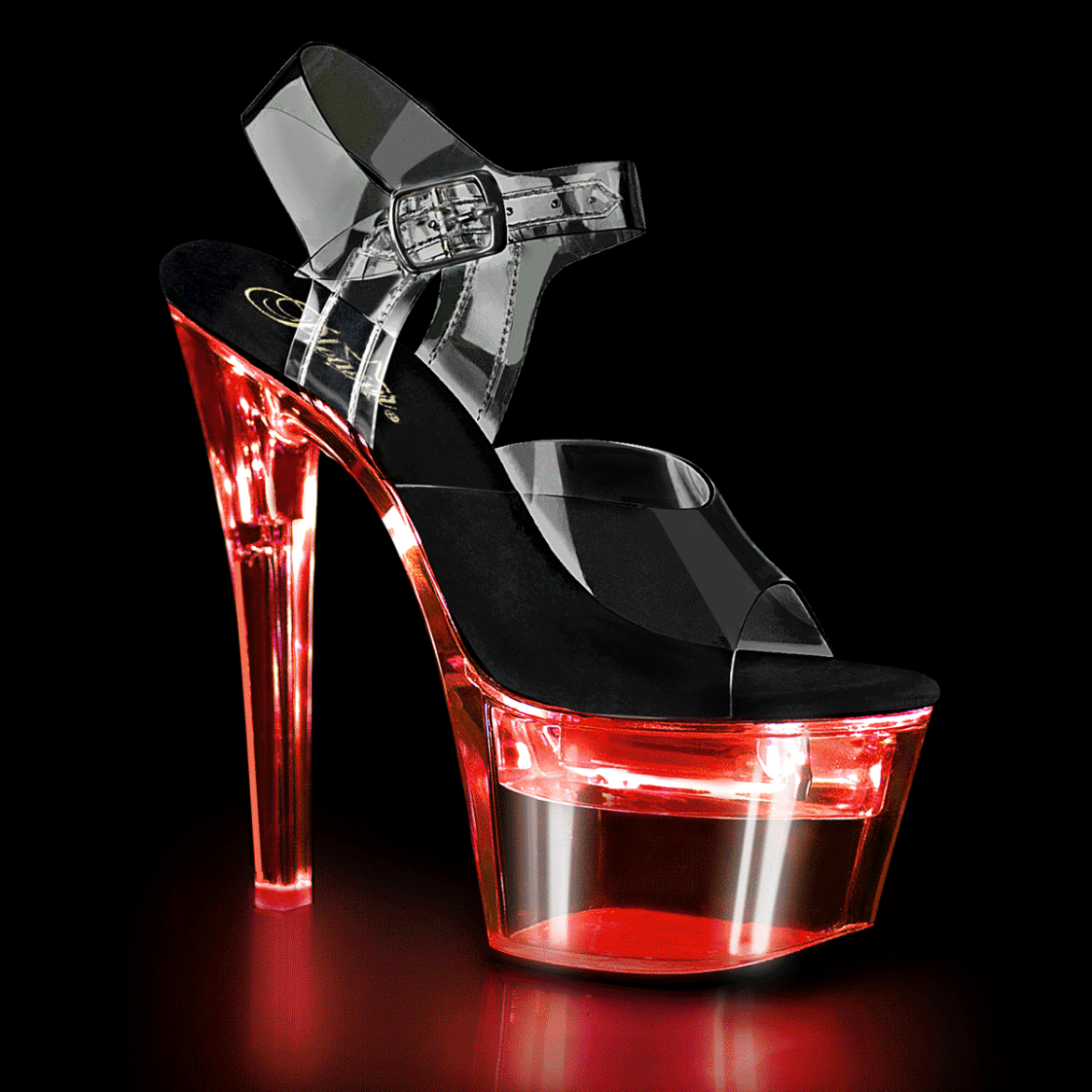 Product image of Pleaser Flashdance-708 Clear-Black/Clear, 7 inch (17.8 cm) Heel, 2 3/4 inch (7 cm) Platform Sandal Shoes
