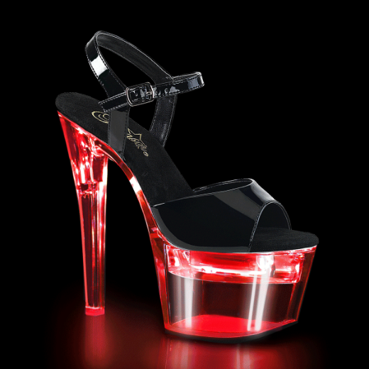 Product image of Pleaser Flashdance-709 Black Patent/Clear, 7 inch (17.8 cm) Heel, 2 3/4 inch (7 cm) Platform Sandal Shoes