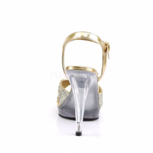 Product image of Fabulicious Flair-419(G) Gold Multi Glitter/Clear, 4 1/2 inch (11.4 cm) Heel, 1/2 inch (1.3 cm) Platform Sandal Shoes