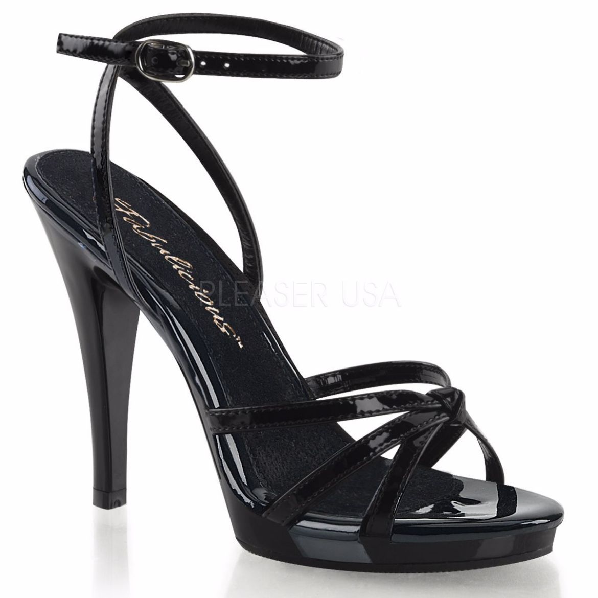 Product image of Fabulicious Flair-436 Black Patent/Black, 4 1/2 inch (11.4 cm) Heel, 1/2 inch (1.3 cm) Platform Sandal Shoes