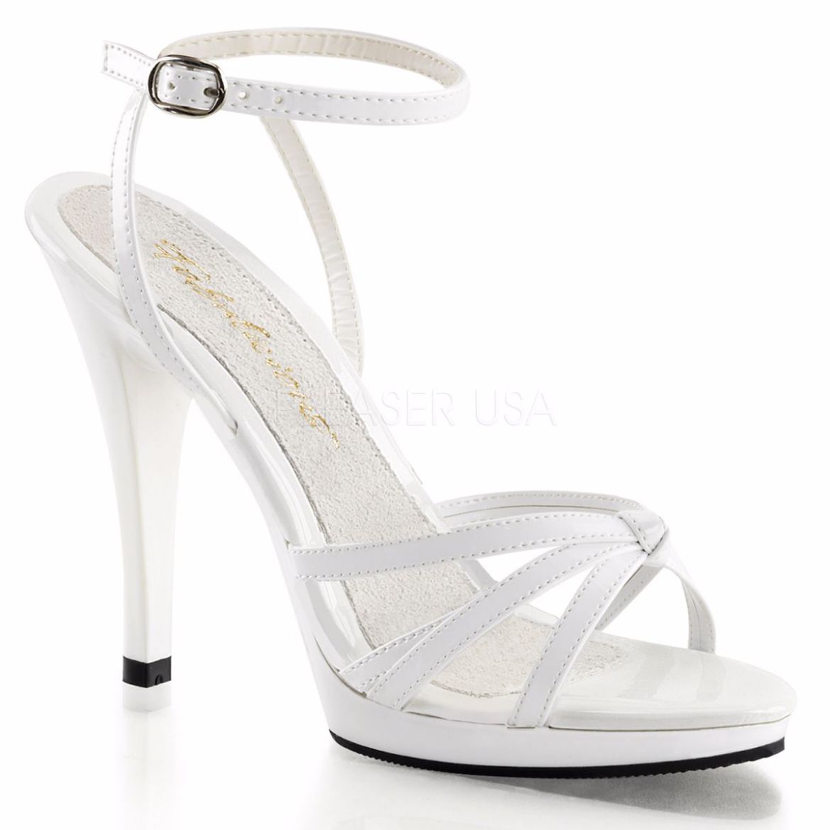 Product image of Fabulicious Flair-436 White Patent/White, 4 1/2 inch (11.4 cm) Heel, 1/2 inch (1.3 cm) Platform Sandal Shoes