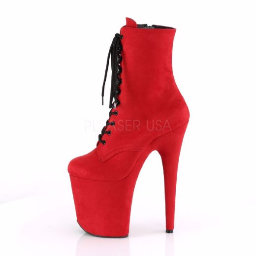 Product image of Pleaser Flamingo-1020Fs Red Faux Suede/Red Faux Suede, 8 inch (20.3 cm) Heel, 4 inch (10.2 cm) Platform Ankle Boot