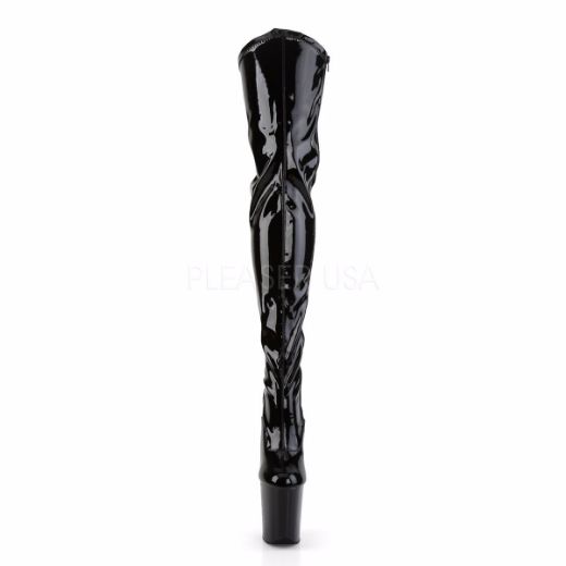 Product image of Pleaser Flamingo-3000 Black Stretch Patent/Black, 8 inch (20.3 cm) Heel, 4 inch (10.2 cm) Platform Thigh High Boot