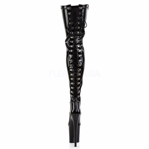 Product image of Pleaser Flamingo-3063 Black Stretch Patent/Black, 8 inch (20.3 cm) Heel, 4 inch (10.2 cm) Platform Thigh High Boot