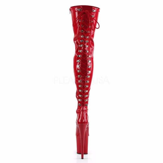 Product image of Pleaser Flamingo-3063 Red Stretch Patent/Red, 8 inch (20.3 cm) Heel, 4 inch (10.2 cm) Platform Thigh High Boot