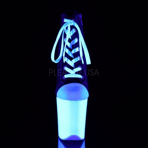 Product image of Pleaser Flamingo-800Sk-02 Black Canvas/Neon White, 8 inch (20.3 cm) Heel, 4 inch (10.2 cm) Platform Ankle Boot