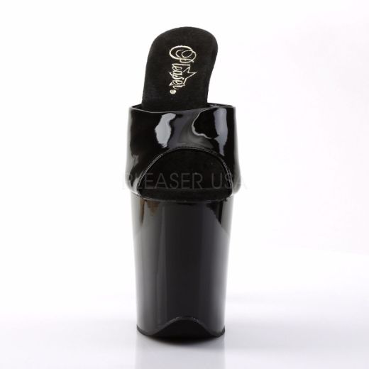 Product image of Pleaser Flamingo-801 Black Patent/Black, 8 inch (20.3 cm) Heel, 4 inch (10.2 cm) Platform Slide Mule Shoes