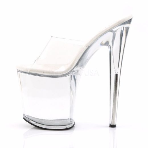 Product image of Pleaser Flamingo-801 Clear/Clear, 8 inch (20.3 cm) Heel, 4 inch (10.2 cm) Platform Slide Mule Shoes