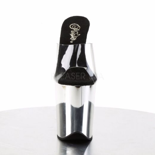 Product image of Pleaser Flamingo-801 Clear/Silver Chrome, 8 inch (20.3 cm) Heel, 4 inch (10.2 cm) Platform Slide Mule Shoes