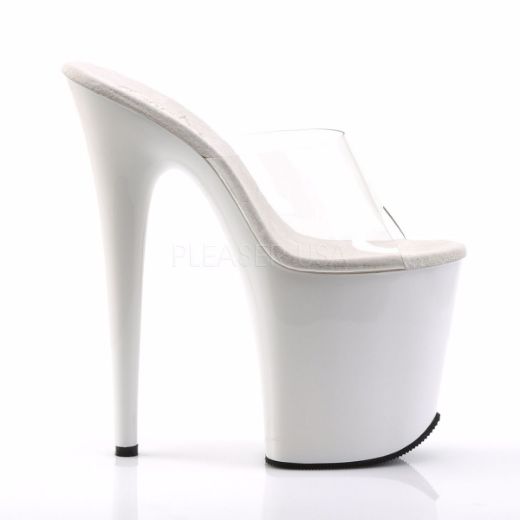 Product image of Pleaser Flamingo-801 Clear/White, 8 inch (20.3 cm) Heel, 4 inch (10.2 cm) Platform Slide Mule Shoes