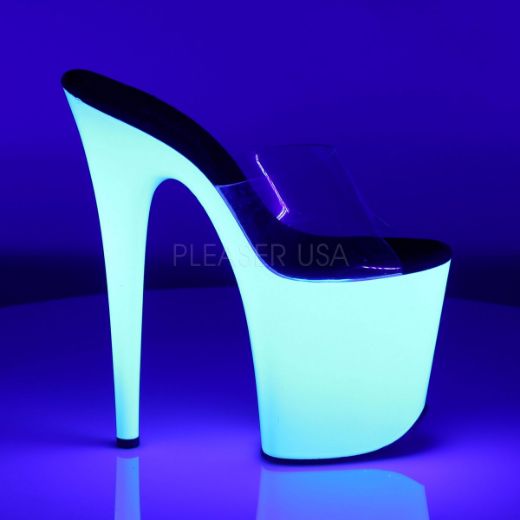 Product image of Pleaser Flamingo-801Uv Clear/Neon White, 8 inch (20.3 cm) Heel, 4 inch (10.2 cm) Platform Slide Mule Shoes