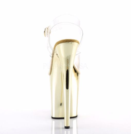 Product image of Pleaser Flamingo-808 Clear/Gold Chrome, 8 inch (20.3 cm) Heel, 4 inch (10.2 cm) Platform Sandal Shoes