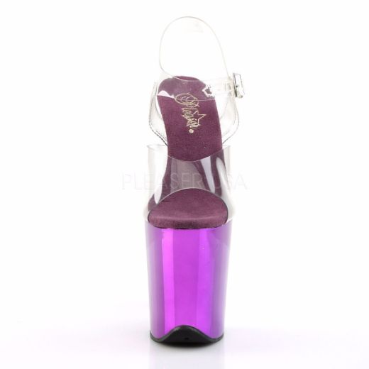 Product image of Pleaser Flamingo-808 Clear/Purple Chrome, 8 inch (20.3 cm) Heel, 4 inch (10.2 cm) Platform Sandal Shoes