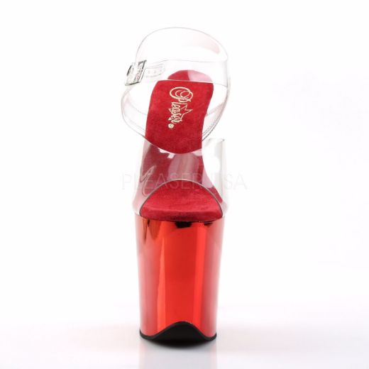 Product image of Pleaser Flamingo-808 Clear/Red Chrome, 8 inch (20.3 cm) Heel, 4 inch (10.2 cm) Platform Sandal Shoes