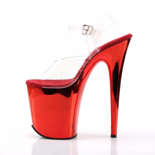 Product image of Pleaser Flamingo-808 Clear/Red Chrome, 8 inch (20.3 cm) Heel, 4 inch (10.2 cm) Platform Sandal Shoes