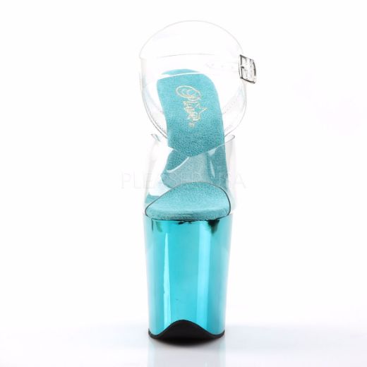 Product image of Pleaser Flamingo-808 Clear/Turquoise Chrome, 8 inch (20.3 cm) Heel, 4 inch (10.2 cm) Platform Sandal Shoes