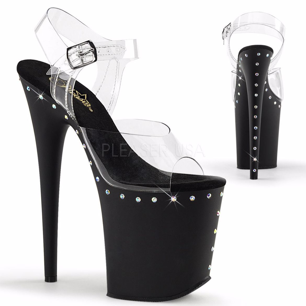 Product image of Pleaser Flamingo-808Abls Clear/Black Matte, 8 inch (20.3 cm) Heel, 4 inch (10.2 cm) Platform Sandal Shoes