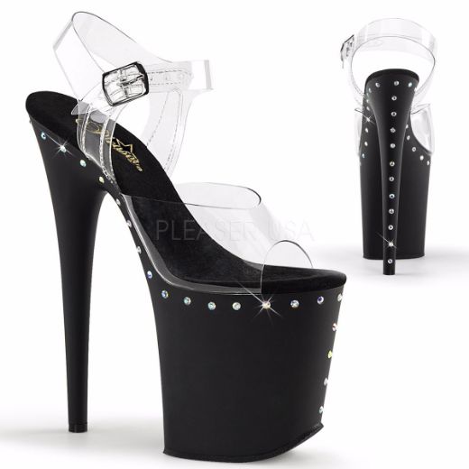 Product image of Pleaser Flamingo-808Abls Clear/Black Matte, 8 inch (20.3 cm) Heel, 4 inch (10.2 cm) Platform Sandal Shoes