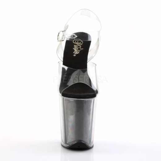 Product image of Pleaser Flamingo-808G Clear/Black Glitter, 8 inch (20.3 cm) Heel, 4 inch (10.2 cm) Platform Sandal Shoes