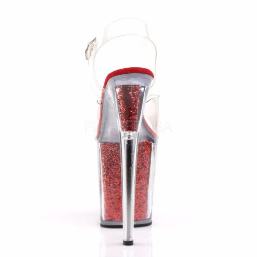 Product image of Pleaser Flamingo-808G Clear/Red Glitter, 8 inch (20.3 cm) Heel, 4 inch (10.2 cm) Platform Sandal Shoes