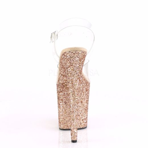 Product image of Pleaser Flamingo-808Lg Clear/Rose Gold Holo Glitter, 8 inch (20.3 cm) Heel, 4 inch (10.2 cm) Platform Sandal Shoes