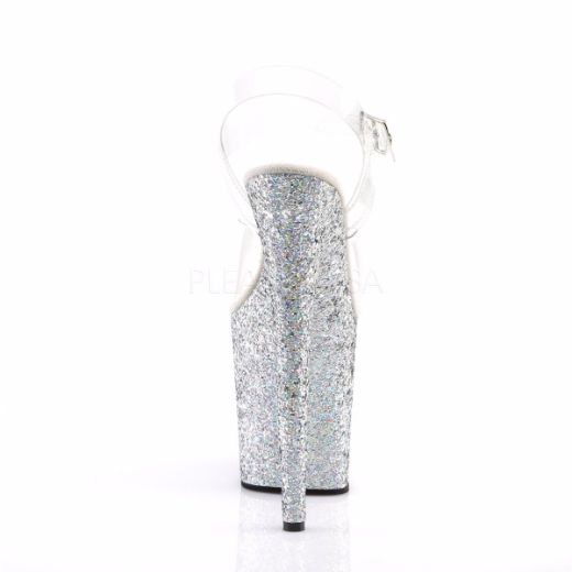 Product image of Pleaser Flamingo-808Lg Clear/Silver Multi Glitter, 8 inch (20.3 cm) Heel, 4 inch (10.2 cm) Platform Sandal Shoes