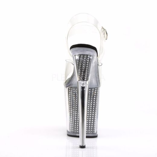 Product image of Pleaser Flamingo-808Srs Clear/Black Rhinestone, 8 inch (20.3 cm) Heel, 4 inch (10.2 cm) Platform Sandal Shoes