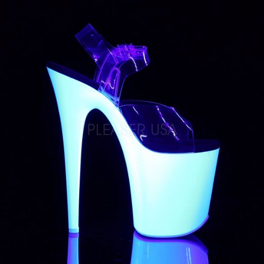 Product image of Pleaser Flamingo-808Uv Clear/Neon White, 8 inch (20.3 cm) Heel, 4 inch (10.2 cm) Platform Sandal Shoes