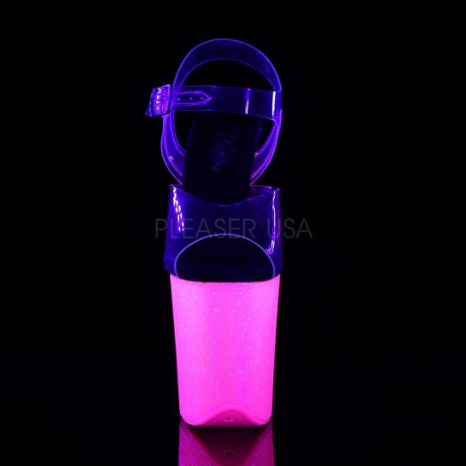 Product image of Pleaser Flamingo-808Uvg Clear/Neon Hot Pink Glitter, 8 inch (20.3 cm) Heel, 4 inch (10.2 cm) Platform Sandal Shoes