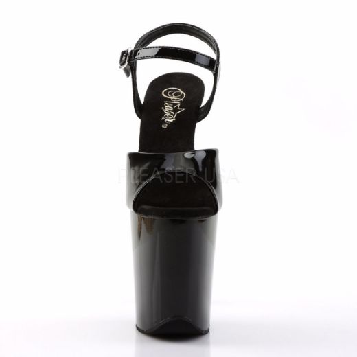 Product image of Pleaser Flamingo-809 Black Patent/Black, 8 inch (20.3 cm) Heel, 4 inch (10.2 cm) Platform Sandal Shoes