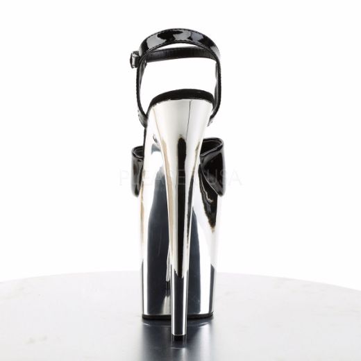 Product image of Pleaser Flamingo-809 Black Patent/Silver Chrome, 8 inch (20.3 cm) Heel, 4 inch (10.2 cm) Platform Sandal Shoes