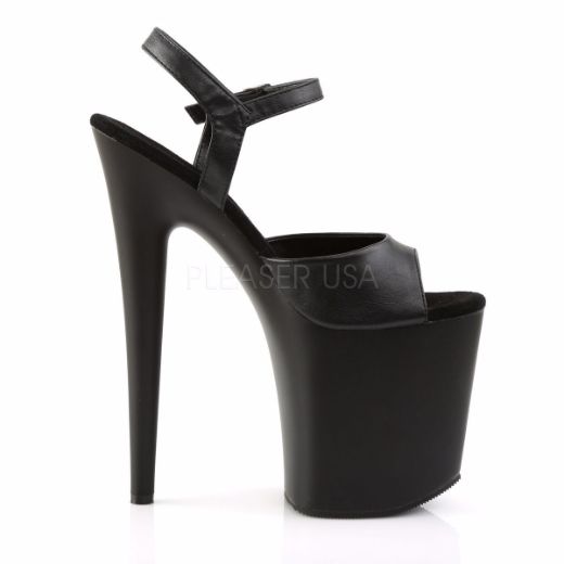 Product image of Pleaser Flamingo-809 Black Faux Leather/Black, 8 inch (20.3 cm) Heel, 4 inch (10.2 cm) Platform Sandal Shoes