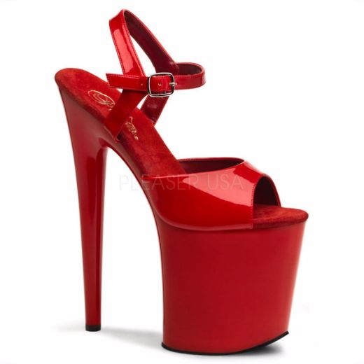 Product image of Pleaser Flamingo-809 Red Patent/Red, 8 inch (20.3 cm) Heel, 4 inch (10.2 cm) Platform Sandal Shoes