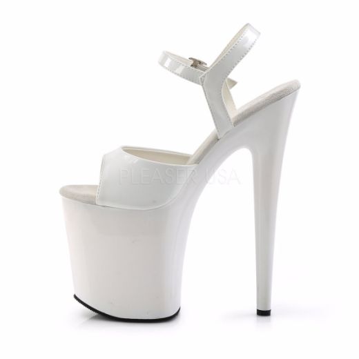 Product image of Pleaser Flamingo-809 White Patent/White, 8 inch (20.3 cm) Heel, 4 inch (10.2 cm) Platform Sandal Shoes