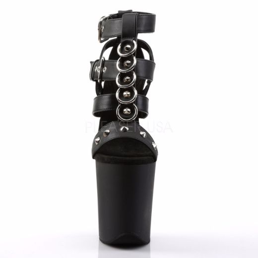 Product image of Pleaser Flamingo-858 Black Faux Leather/Black Matte, 8 inch (20.3 cm) Heel, 4 inch (10.2 cm) Platform Sandal Shoes