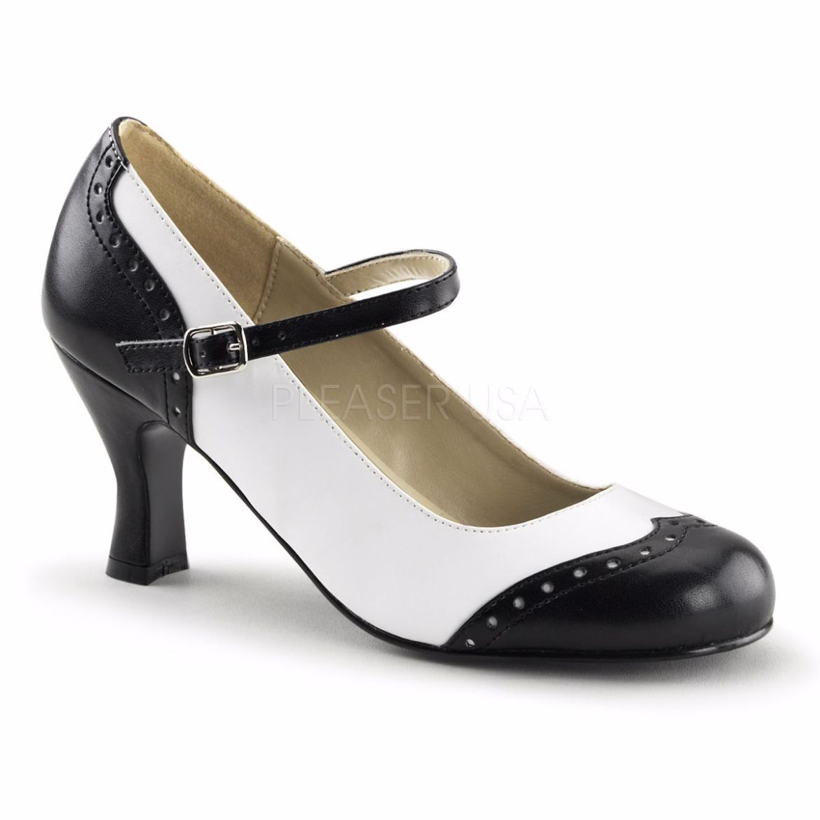 Product image of Funtasma Flapper-25 Black-White Pu, 3 inch (7.6 cm) Kitten Heel Court Pump Shoes