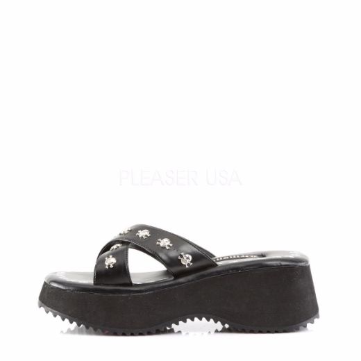 Product image of Demonia Flip-05 Black Vegan Leather,  2 1/2 inch Platform Slide Mule Shoes