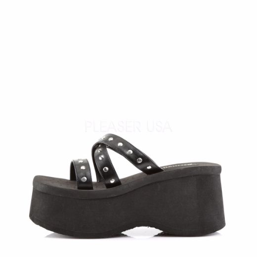 Product image of Demonia Funn-19 Black Vegan Leather, 3 1/2 inch Platform Slide Mule Shoes